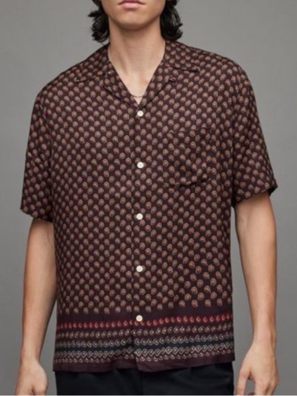 ALLSAINTS Ignis Short Sleeve Button Down Shirt in Beaujolas Red Large